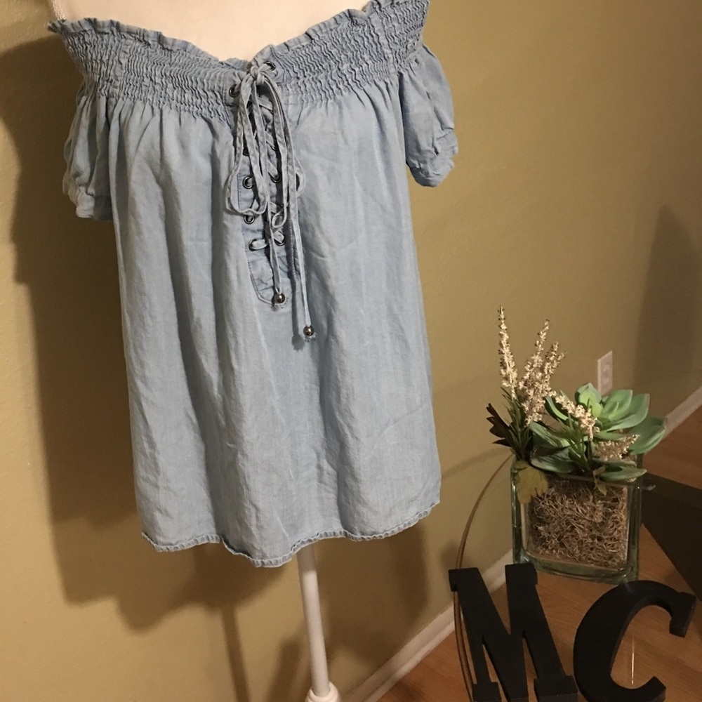 Off the shoulder denim blouse
